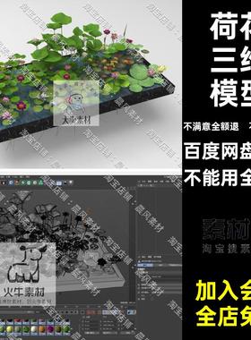 C4D FBX STL OBJ SU Blender池塘荷花荷叶水生植物莲花三维3D模型