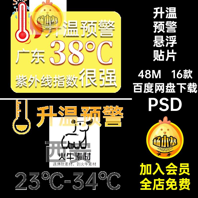 抖音直播间天气预报城市高温度升温预警悬浮贴片gif透明底动态图