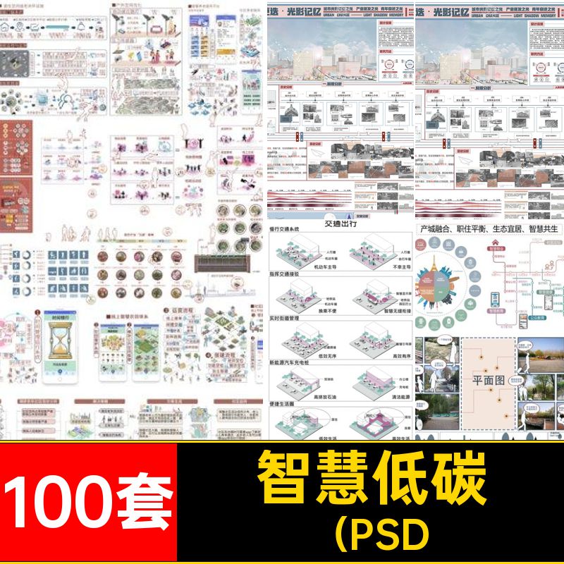 100套社区街道智慧分析图素材碳规划psd设计改造城市设计PS策略