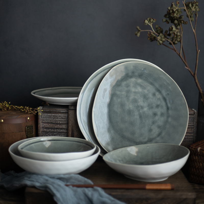 冰裂釉复古大众异型盘子