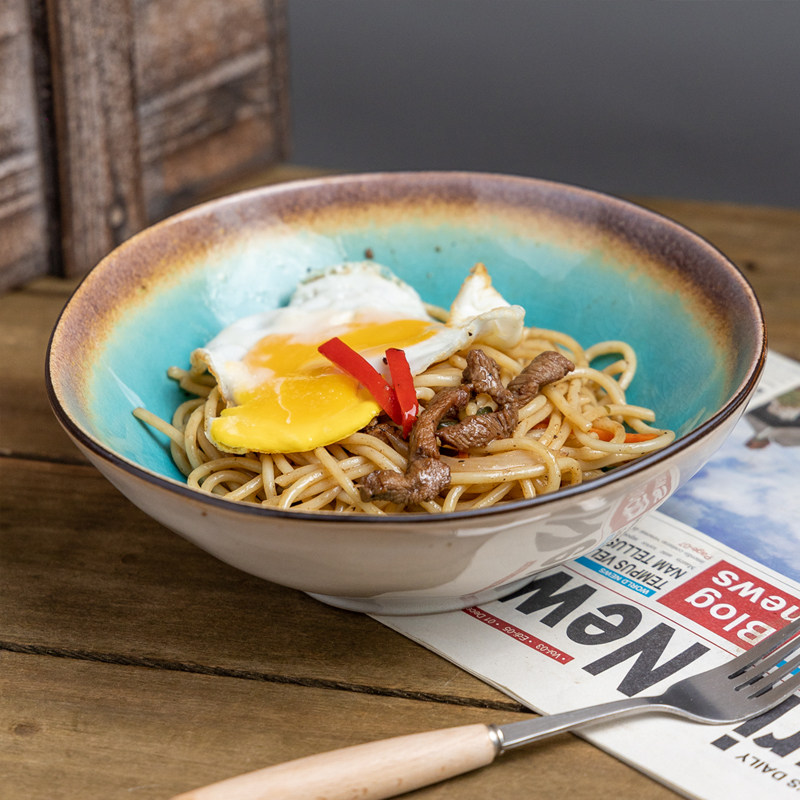 〖超美冰裂釉~海蓝系列〗复古异形陶瓷碗盘子吃饭餐具碗瑕疵餐盘