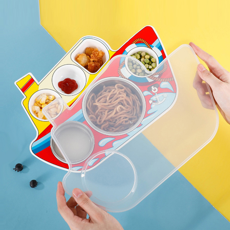 304不锈钢儿童餐盘 分格防摔卡通餐具套装家用宝宝辅食饭碗带盖