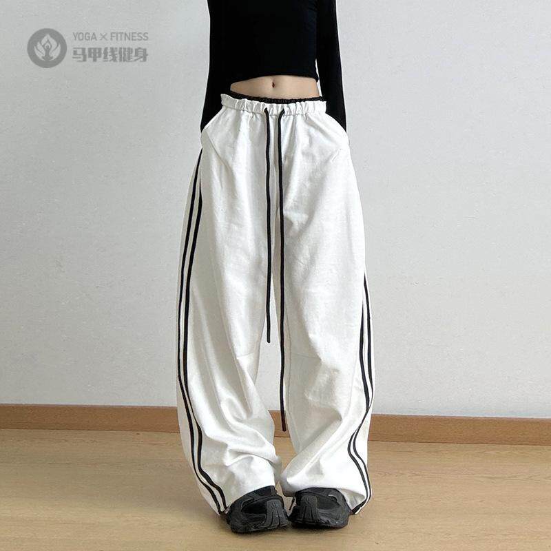 春秋冬季新款撞色两条杠运动裤子女直筒宽松休闲工装阔腿裤潮