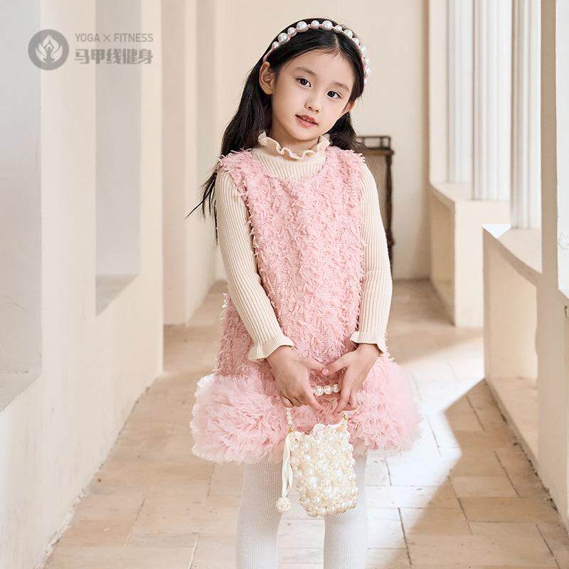 女童小香风毛呢背心裙春季新款加绒加厚洋气结公主连衣裙