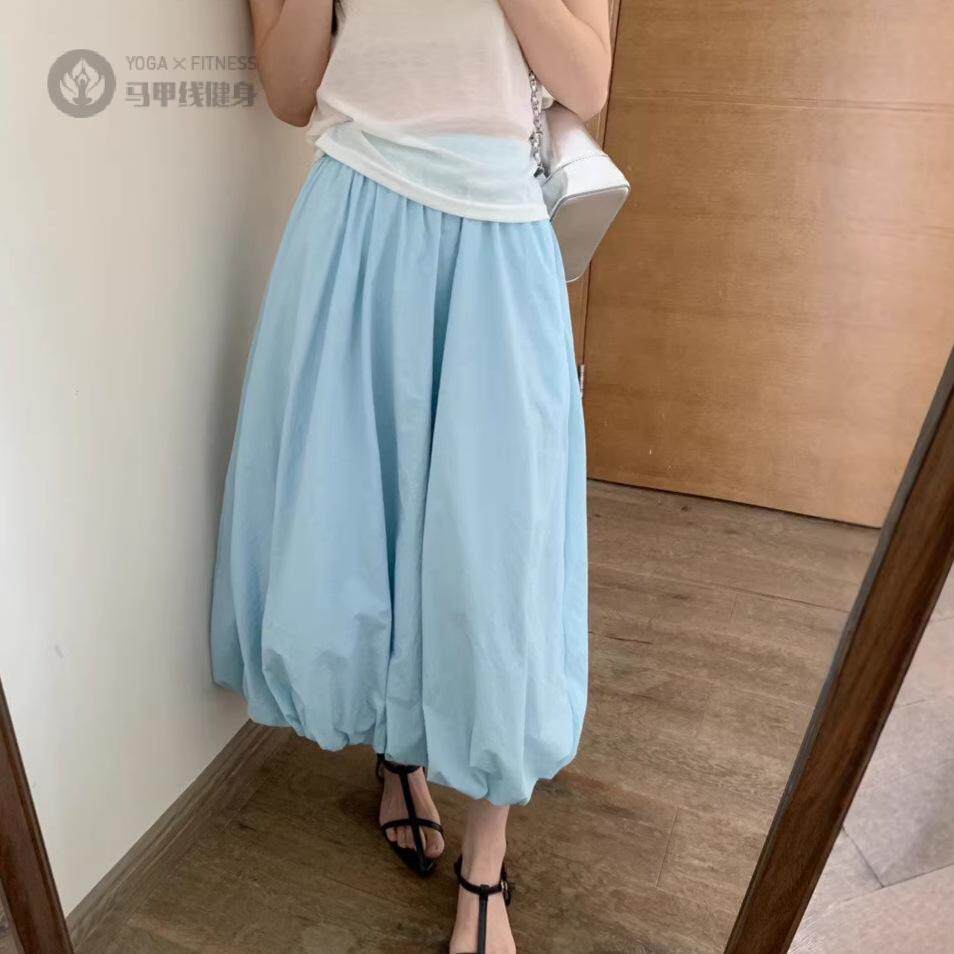 松紧腰显瘦灯笼花苞裙女春夏季