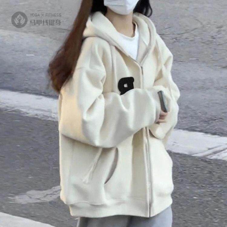 白色卫衣外套女学院风秋季开衫新款拉链2026加绒加厚连帽棒球服春