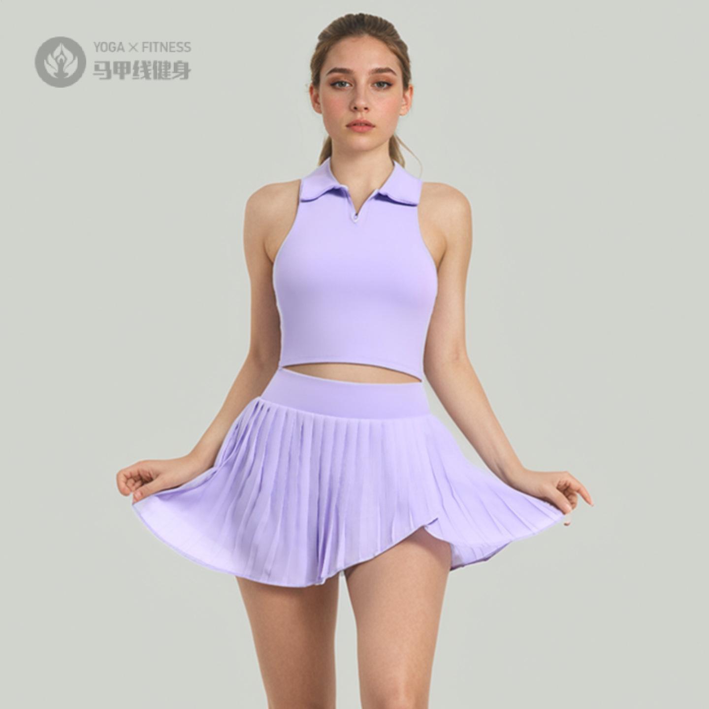 新款百褶网球短裙套装裸感户外