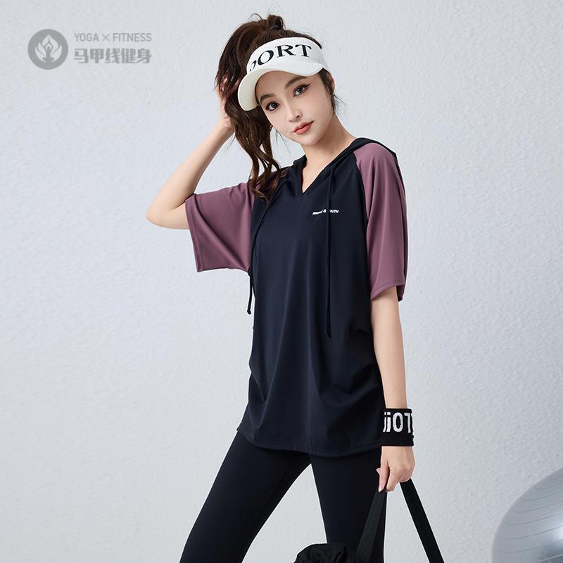 连帽短袖运动套装女大码遮肚显瘦