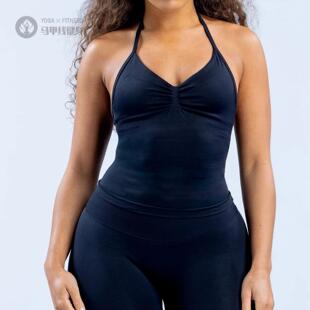 DF缝挂脖运动瑜伽背心外穿高弹消光锦纶健身上衣带胸垫速干