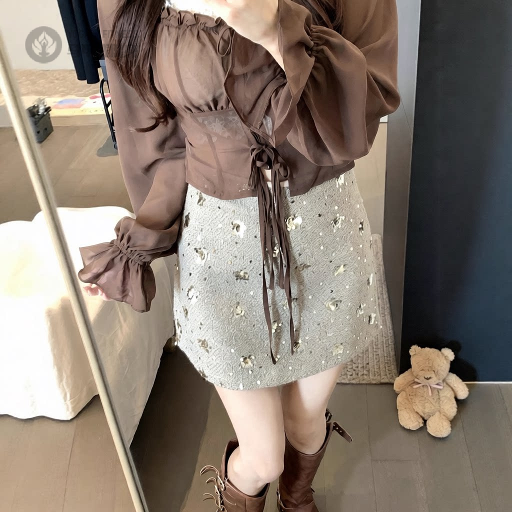 小香风亮片毛呢短裙女冬季韩版