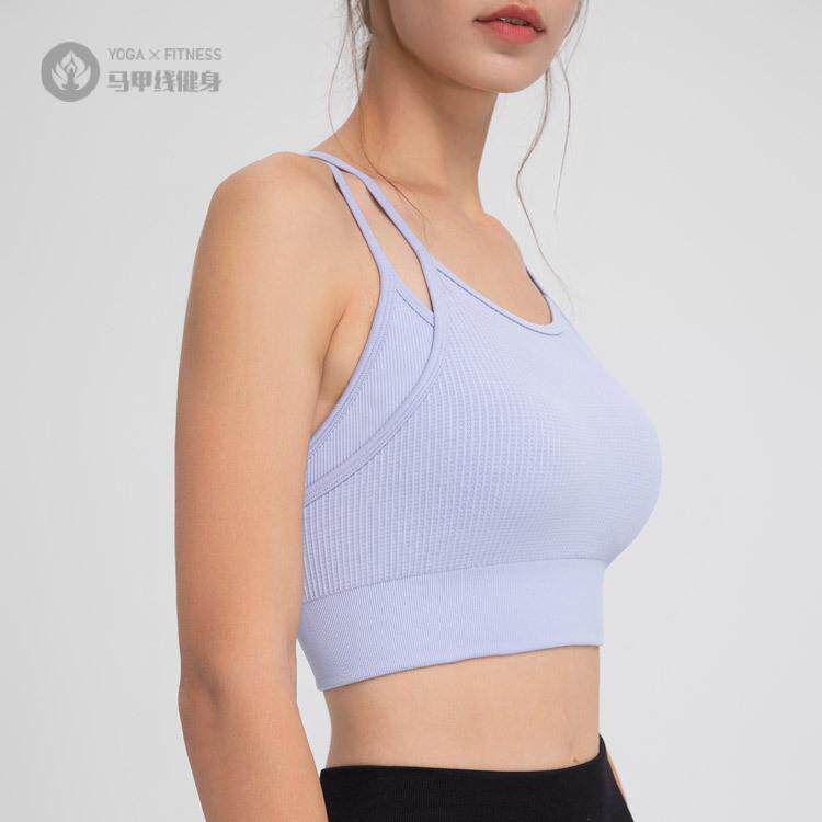 新款运动内衣假两件美背防震聚拢细带高强度跑步文胸瑜伽背心