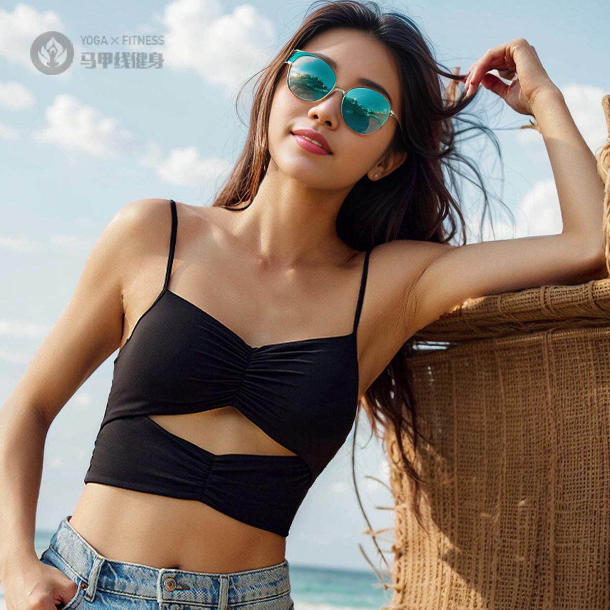 美背运动内衣女带胸垫瑜伽服普拉提吊带背心细带上衣文胸背心式