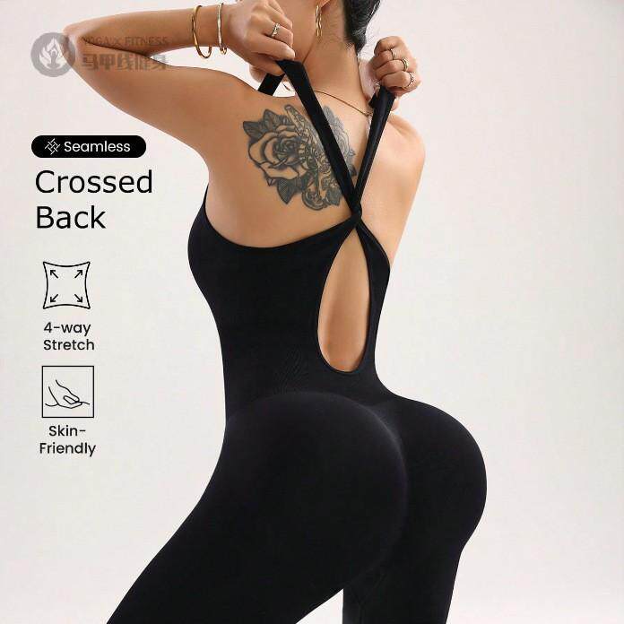 2026新款女式纯色连身裤休闲运动瑜伽服连身裤美背性感长裤