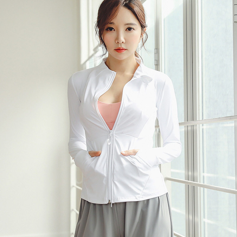 弹力运动外套全拉链健身上衣开衫小立领健身长袖纯色休闲跑步夹克