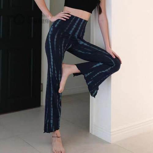 韩版印花侧开微喇叭瑜伽长裤吸湿