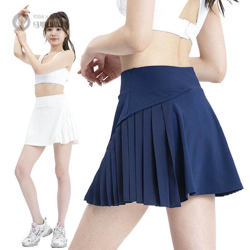 百褶裙欧美网球羽毛球运动短裙半身裙裤女跑步健身速干防走光白色