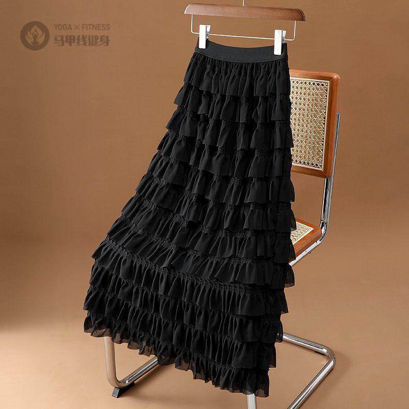 减龄小仙女蛋糕半身裙女春夏层层雪纺高松紧腰甜美白色公主长裙