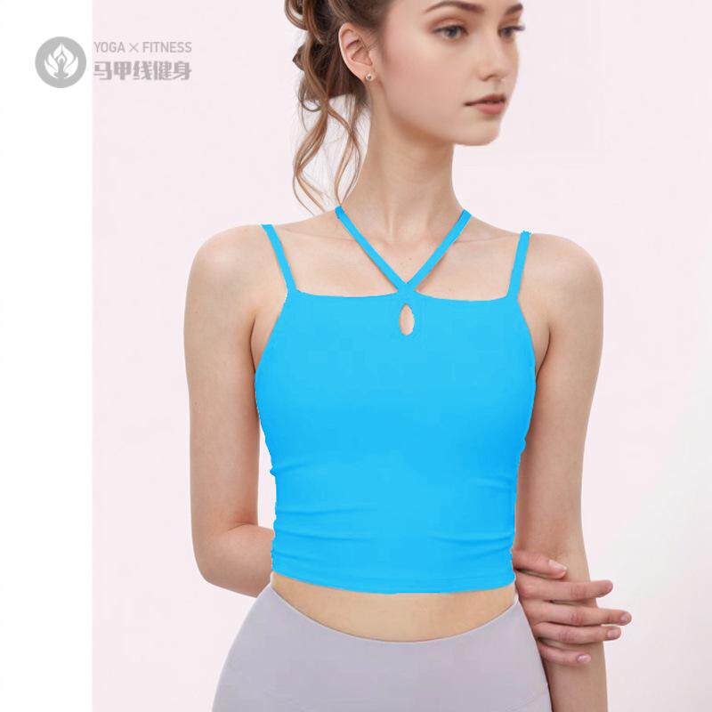 韩版瑜伽背心女双肩吊带高弹防震遮副乳含胸垫运动训练瑜伽健身服