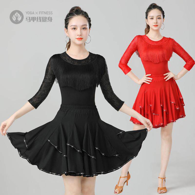 广场舞服装夏季新款套装流苏上衣拉丁舞服跳舞大摆裙舞蹈演出服女