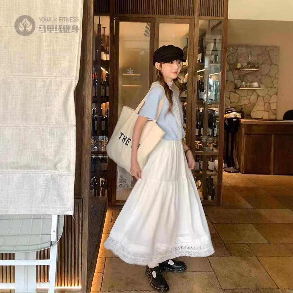 法式温柔风镂空蕾丝拼接半身裙女