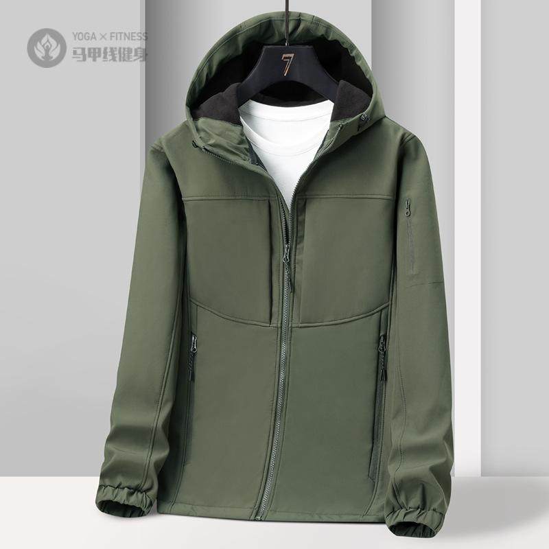 秋冬款男保暖加绒软壳冲锋衣带帽户外防水防风外套单层登山服运动