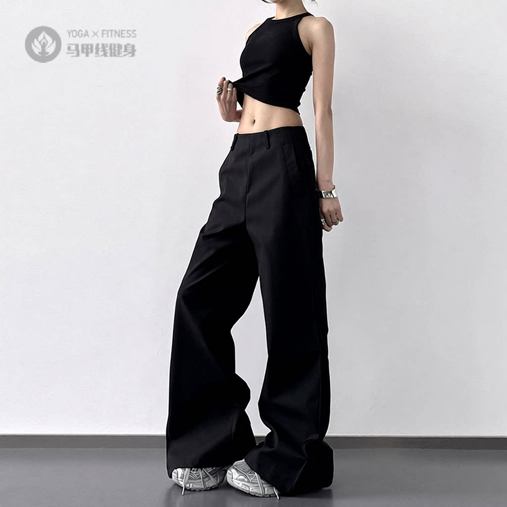 大喇叭裤女长裤新款春装感黑色低腰显瘦修身休闲西装裤子