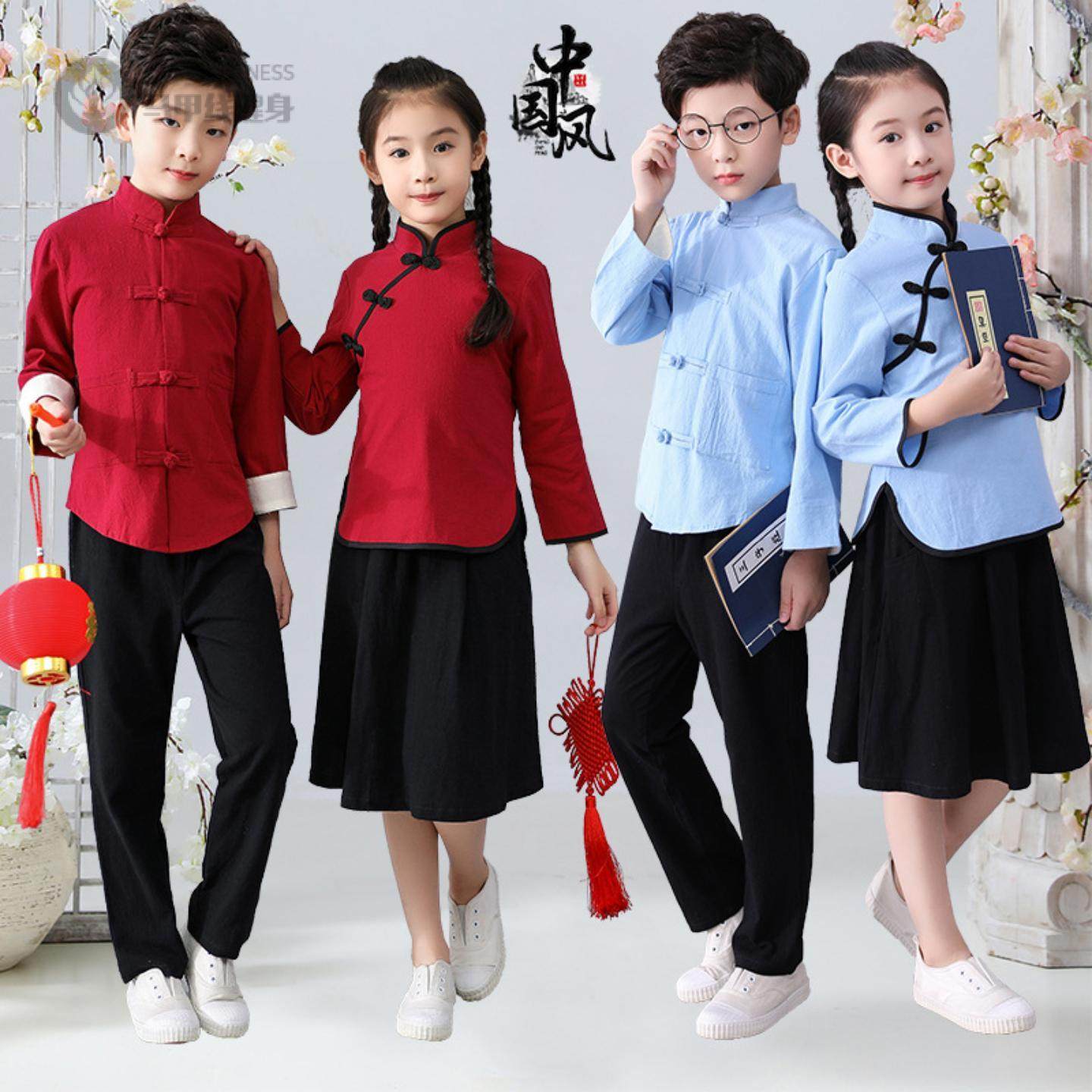 儿童唐装套装中式古风宝宝汉服古装中男女童汉服套装,童装/婴儿装/亲子装,汉服,淘宝优惠券,粉丝福利购,淘宝优惠卷