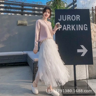 不规则纱裙半身裙女秋冬2023新款ins超火网纱蓬蓬裙超仙长裙纯色