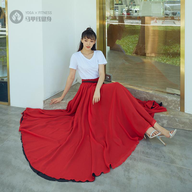 双层两面穿雪纺大摆舞裙