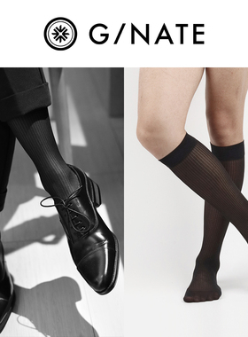 及图GNATE丝袜黑色中筒带脚跟条纹男士丝袜商务绅士丝袜男袜子3双