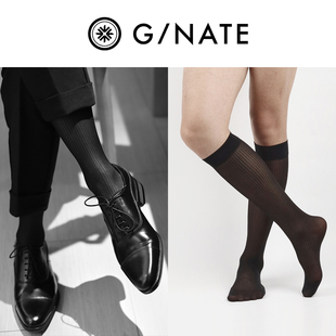 及图GNATE丝袜黑色中筒带脚跟条纹男士丝袜商务绅士丝袜男袜子3双