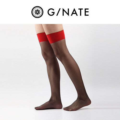 及图GNATE 男士长筒透明0d丝袜正装袜子性感商务薄透宽边防滑丝袜