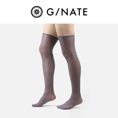 及图GNATE 三双装丝袜男士薄款长筒中筒正装丝袜过膝蓝色油亮油光