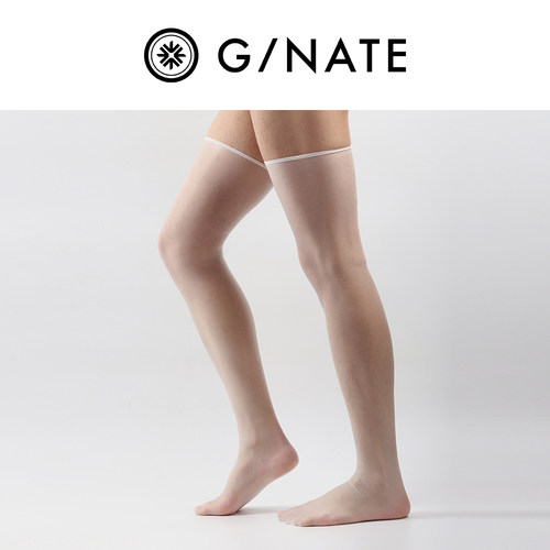 及图GNATE 男士长筒极光丝袜夏季薄款白色夏天半截过膝中筒超薄