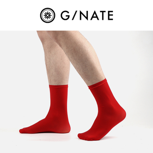 及图男士 袜子马油水光镜面素面纯红色丝袜 非ick商务短筒薄色正装