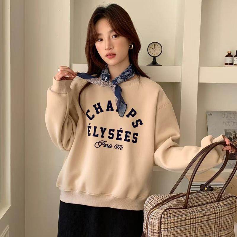 冬季加绒卫衣女2025新款爆款小个子高中生无帽厚款柔软休闲百搭