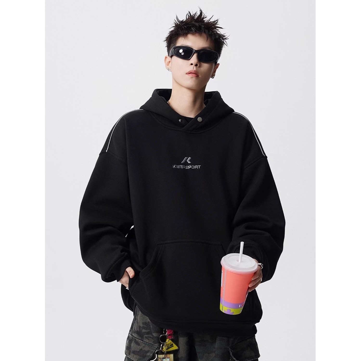 秋冬新款潮牌重磅加绒连帽卫衣男