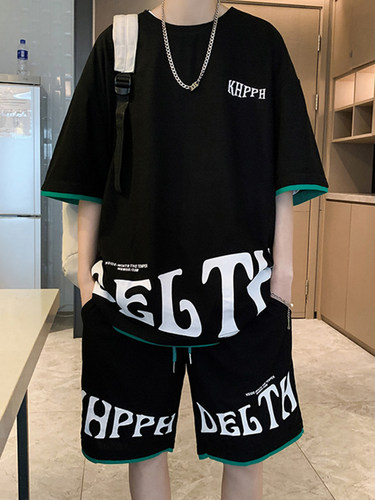 休闲运动套装男夏季潮牌流