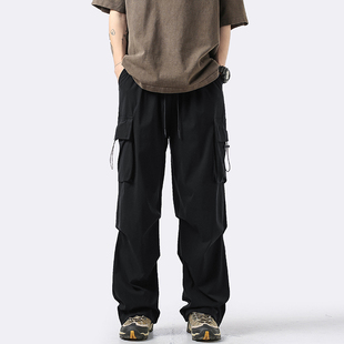 男潮牌寬松速干闊腿直筒休閑褲 美式 褲 子春秋夏季 機(jī)能降落傘兵工裝