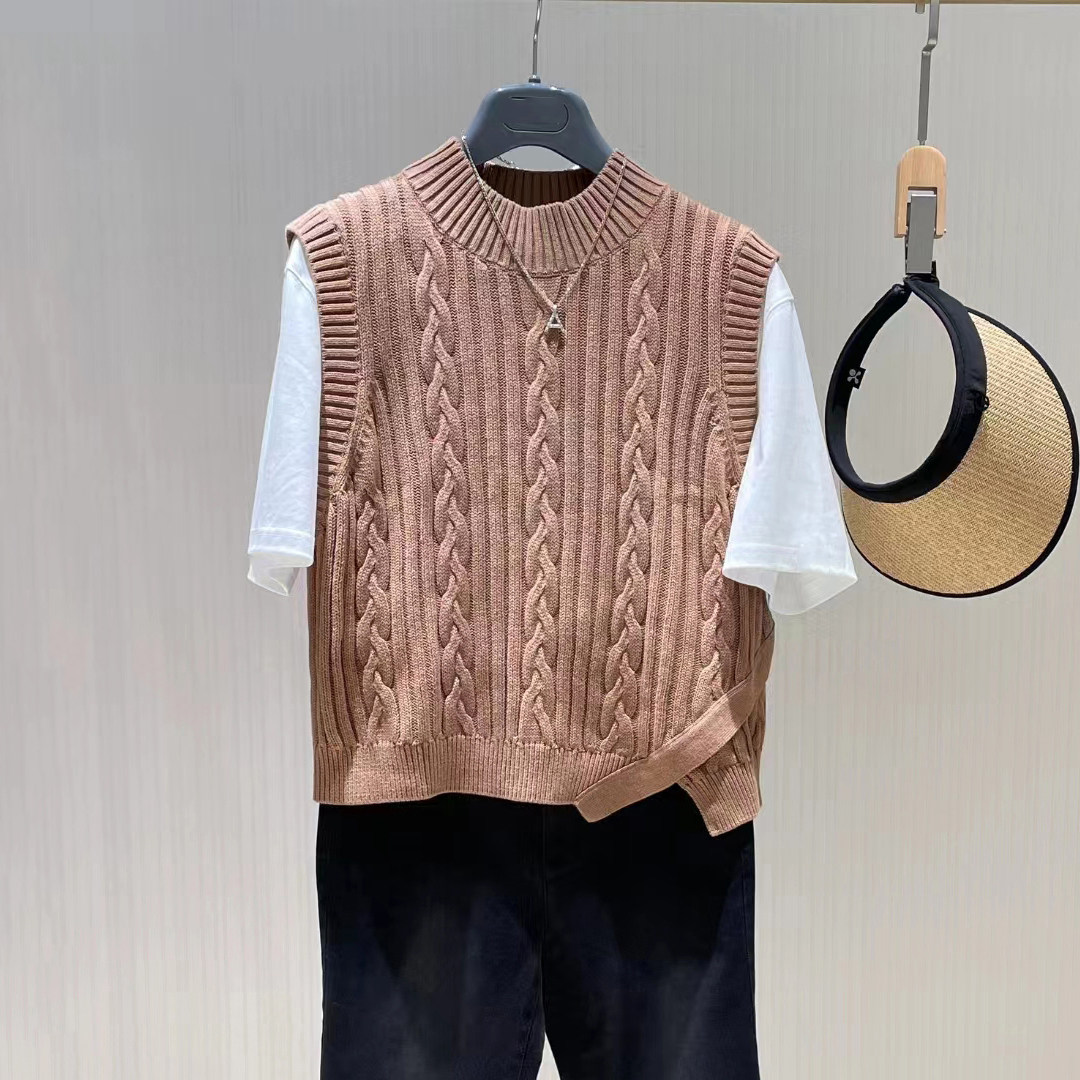 正品哥家新款2026春新款半高领麻花针织衫无袖背心女外穿马甲内搭