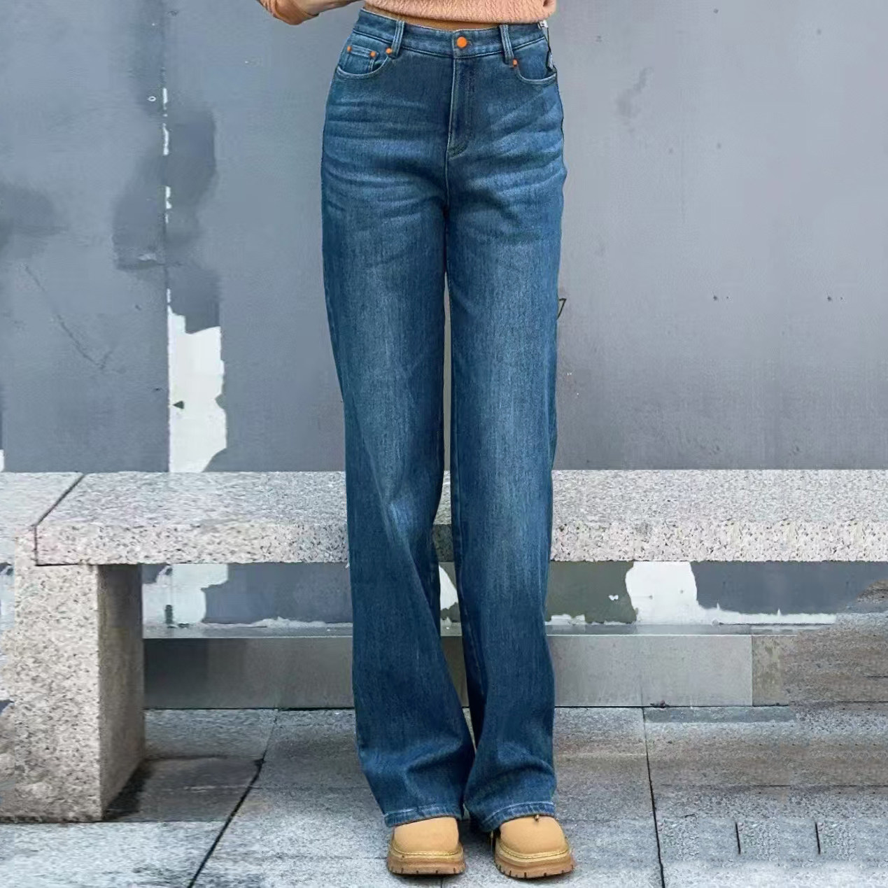 正品哥家新款2026春季装时尚高腰牛仔蓝休闲直筒阔腿牛仔裤子女