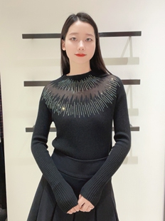 哥家新款镶钻半高领打底羊毛针织衫2026春季透视内搭毛衣上衣