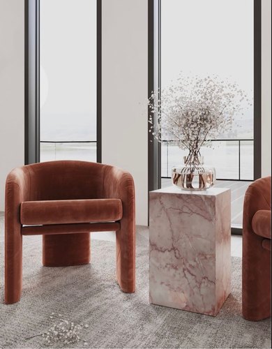 迷石馆天然大理石设计师高定款边几立柱花瓶柱粉色软装摆件定制