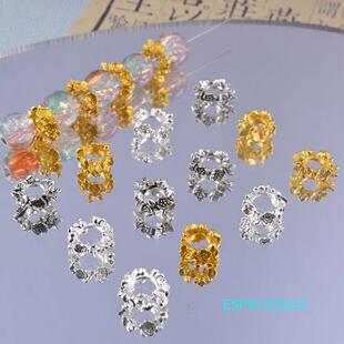 三色电镀合金花环珠子diy饰品配件花朵大孔扁珠隔珠手串手链材料