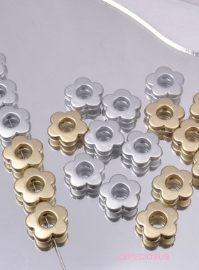 14MM电镀雾金色ABS镂空五瓣花散珠子diy饰品配件磨砂花朵手链隔珠