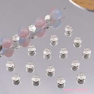6MM亮银色合金心形雕花扁圆珠子diy饰品配件爱心隔珠隔片手链串珠