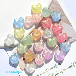 15MM流光彩色爱心diy饰品配件珠光幻彩心形切面珠子手链串珠材料