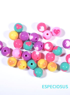 双色爱心亚克力散珠子DIY饰品配件圆珠心形撞色手链串珠材料12MM