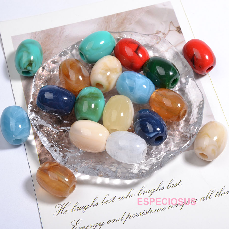 复古国风仿玉石彩色亚克力椭圆珠