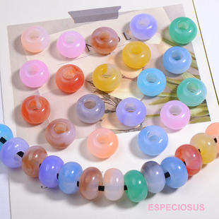 14MM仿玉果冻彩色算盘珠扁圆大孔散珠子diy饰品配件流苏配珠隔珠